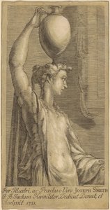 Žena stojící drží sklenici na hlavě od John Baptist Jackson, after Parmigianino