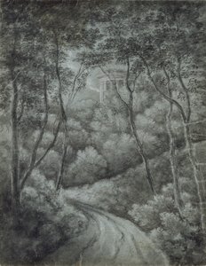 Krajina s Cestou lesem a klasickým chrámem, konec 18. století. od John Baptist Malchair
