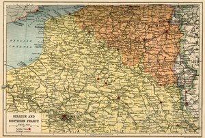 Mapa Belgie a severní Francie, c1914, c1920.