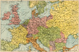 Mapa střední Evropy, c1914.