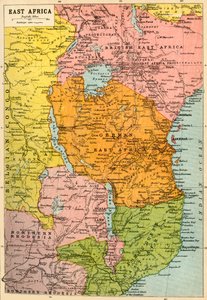 Mapa východní Afriky, první světová válka, c1920.