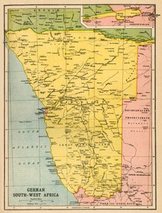 Mapa německé jihozápadní Afriky, první světová válka, c1920.