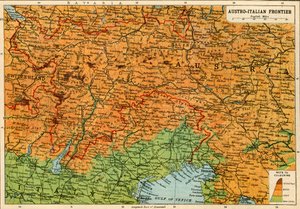 Mapa rakousko-italské hranice, první světová válka, c1920.