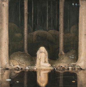 Princezna Tuvstarr s nostalgií při pohledu na vodu jezera od John Bauer