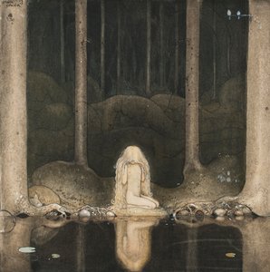  Tuvstarr stále sedí a zamyšleně se dívá do vody. od John Bauer