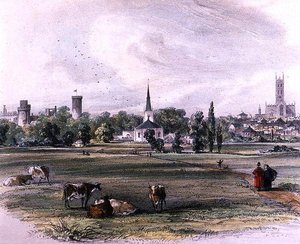Warwick, ze St Nicholas Meadow (barevná tužka na papíře)