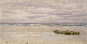 Kennack Sands, Cornwall, při odlivu, 1877 (olej na palubě, nalepeno jako nákres) od John Brett