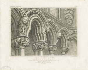 Interiér katedrály Lichfield - Arches in Chapter House: rytina, nd [c 1819] (tisk)