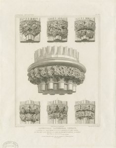 Interiér katedrály Lichfield - Cluster Pillar v Kapitule a Brackets v Lady Chapel: rytina, nd [c 1819] (tisk)