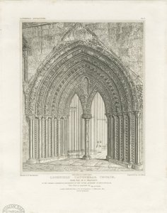 Katedrála Lichfield - North Transept Doorway: rytina, nd [c 1820] (tisk)