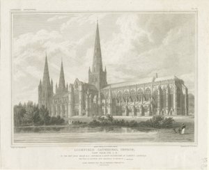 Katedrála Lichfield - South East View: rytina, nd [?1819] (tisk) od John Britton