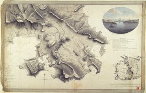 Plán okolí English Harbour a Monks Hill na ostrově Antigua, který vypracoval John Brown, zeměměřič a kreslíř armády v Západní Indii. od John Brown