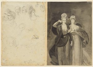 Sketches of Heads verso, vlevo, Dvě ženy verso, vpravo, c. 1770-1775.