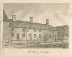 Abbots Bromley Almshouses: sépiová kresba od John Buckler