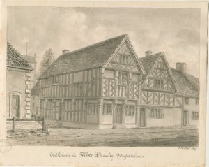 Abbots Bromley Old Houses: sépiová kresba, 1839 od John Buckler