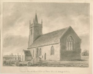 Acton Trussell Church: sépiová kresba, 1841 od John Buckler