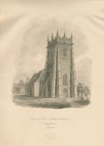 Adbaston Church: sépiová kresba od John Buckler