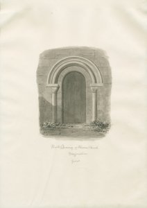 Alrewas Church - North Doorway: sépiová kresba od John Buckler