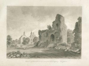 Alton Castle a "New Conventual School": sépiová kresba, 1847 od John Buckler