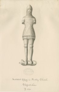 Audley Monuments - "Audley Knight": sépiová kresba, 1840 od John Buckler