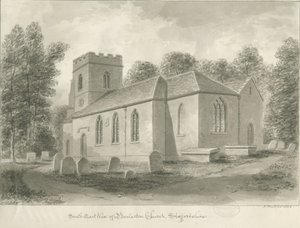 Barlaston Church: sépiová kresba, 1844 od John Buckler