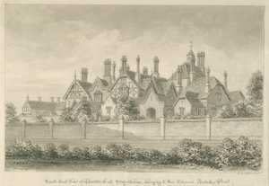 Barton under Needwood - "Barton Hall": sépiová kresba, 1839 od John Buckler