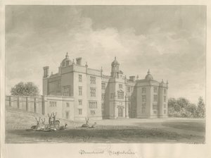 Beaudesert Hall and Park: sépiová kresba od John Buckler
