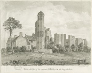 Biddulph Hall (starý): sépiová kresba od John Buckler