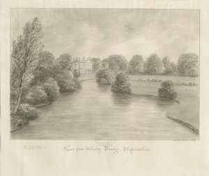 Bishton Hall: sépiová kresba, 1841 od John Buckler
