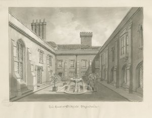 Blithfield Hall - Courtyard: sépiová kresba od John Buckler
