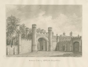 Blithfield Hall: sépiová kresba od John Buckler