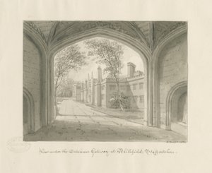 Blithfield Hall: sépiová kresba od John Buckler