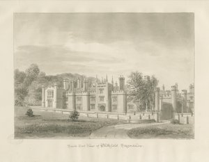 Blithfield Hall: sépiová kresba, 1823 od John Buckler