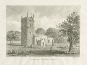 Blore Church: sépiová kresba, 1847 od John Buckler