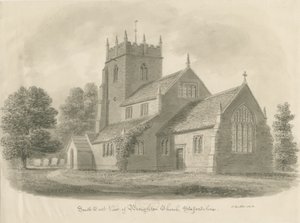 Broughton Church: sépiová kresba, 1843 od John Buckler