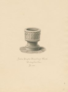 Buckinghamshire - Drayton Beauchamp Church: sépiová kresba, 1838 od John Buckler