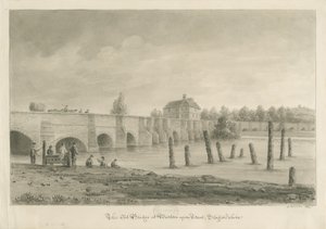 Most a město Burton-upon-Trent: sépiová kresba, 1839