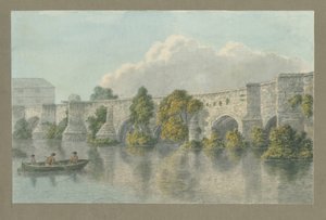Burton-upon-Trent Bridge and Town: malba vodovými barvami a [~18. století] od John Buckler