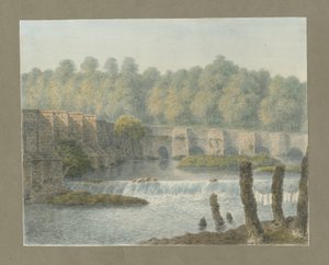 Burton-upon-Trent Bridge and Town: malba vodovými barvami a [~18. století] od John Buckler