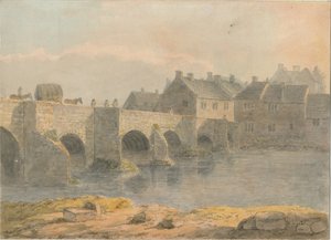 Burton-upon-Trent Bridge and Town: malba vodovými barvami a [~18. století] od John Buckler