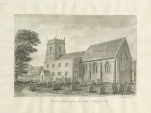 Bushbury Church: sépiová kresba, 1845 od John Buckler