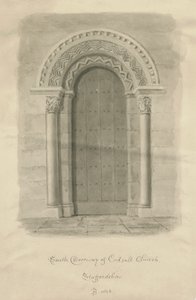 Codsall Church - South Doorway: sépiová kresba od John Buckler