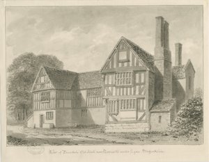 Dimsdale Old Hall: sépiová kresba, 1841 od John Buckler