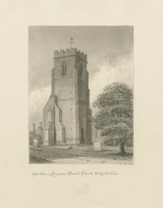 Drayton Bassett Church: sépiová kresba, 1838 od John Buckler