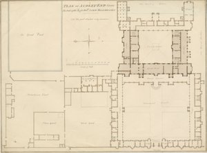 Essex - Audley End - Plán: sépiová kresba, 1815 od John Buckler