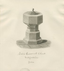 Písmo v Caverswall Church: sépie kresba od John Buckler