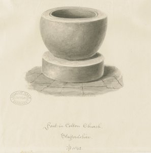 Font v Colton Church: sépiová kresba, 1842 od John Buckler