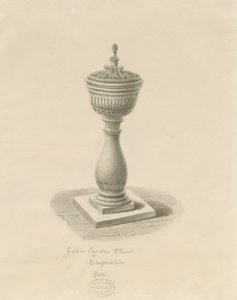 Písmo v kostele Ingestre: sépiová kresba od John Buckler