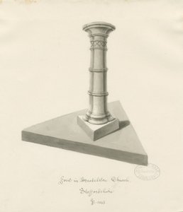 Font v Mucklestone Church: sépiová kresba, 1843 od John Buckler