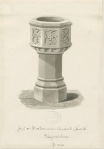 Písmo v kostele Norton Canes: sépiová kresba, 1843 od John Buckler